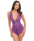 Harmony V-Plunge Lace & Mesh Babydoll W/G-String - Purple