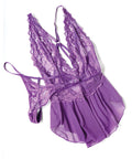 Harmony V-Plunge Lace & Mesh Babydoll W/G-String - Purple