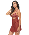 Arielle Unlined Underwire Lace Babydoll W/G-String - Burgundy