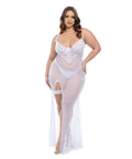 Livia Dot Mesh & Lace Underwire Gown & Garter 2 Pc Set - White