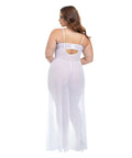 Livia Dot Mesh & Lace Underwire Gown & Garter 2 Pc Set - White