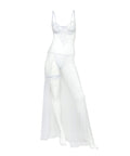 Livia Dot Mesh & Lace Underwire Gown & Garter 2 Pc Set - White
