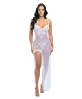 Livia Dot Mesh & Lace Underwire Gown & Garter 2 Pc Set - White