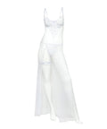 Livia Dot Mesh & Lace Underwire Gown & Garter 2 Pc Set - White