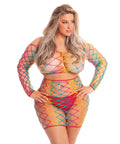 Pink Lipstick Pot Of Gold Skirt Set Rainbow