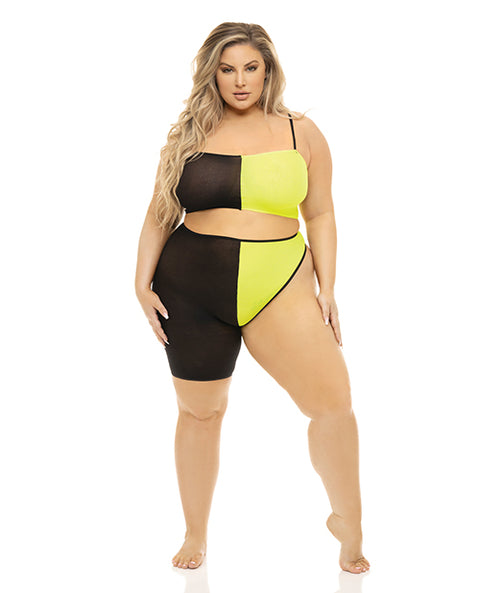Pink Lipstick Block You Out Bandeau & Bottom Black/Yellow