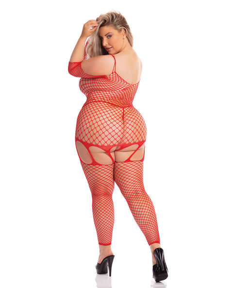 Pink Lipstick In My Head Net Bodystocking Red