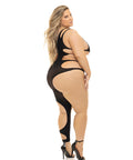 Pink Lipstick Show You How Cut Out Bodystocking Black