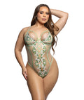 Daisy Tease Embroidered Daisy Lace Teddy W/Crisscross Details - Green