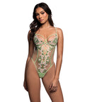 Daisy Tease Embroidered Daisy Lace Teddy W/Crisscross Details - Green