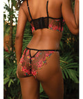 Midnight Rose Multicolor Floral Embroidered Lace Bralette W/Thong - Black/Hot Pink