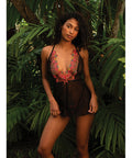 Midnight Rose Multicolor Floral Embroidered Lace Baby Doll - Black/Hot Pink MD