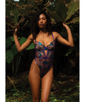 Electric Shimmer Metallic Two-Tone Floral Embroidered Lace & Satin Teddy - Violet