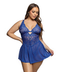 Enchanted Dream Lace & Mesh Baby Doll W/Chantilly Stretch Thong - Cobalt Blue