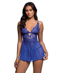 Enchanted Dream Lace & Mesh Baby Doll W/Chantilly Stretch Thong - Cobalt Blue