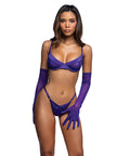 Bare Bliss Mesh & Satin Bra & Thong 2 Pc Set - Dark Purple