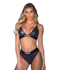 Playboy Disco Fever Rhinestone Bralette W/Thong 2 Pc Set - Black