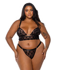 Playboy Bunny Charm Mesh Bralette w/Thong 2 pc Set - Black 1X