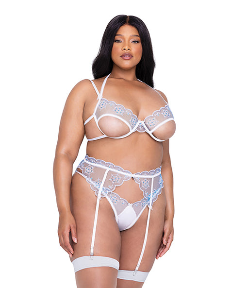 Holiday Snow Queen Metallic Snowflake Embroidered Bra & High Waisted Thong Blue/White