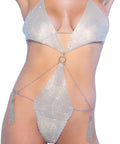 Miami Crystal Mirrored Teddy W/Chain Tassel Detail Silver