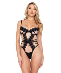 Ebony Rose Floral Guipure Lace Trim Teddy Black