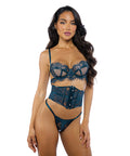 Eden Scalloped Eyelash Lace & Wet Look Waspie 3 Pc Set - Teal