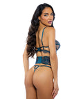 Eden Scalloped Eyelash Lace & Wet Look Waspie 3 Pc Set - Teal