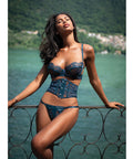 Eden Scalloped Eyelash Lace & Wet Look Waspie 3 Pc Set - Teal