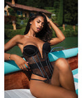 Belle Noir Chantilly Lace And Satin Teddy - Black