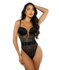 Belle Noir Chantilly Lace And Satin Teddy - Black