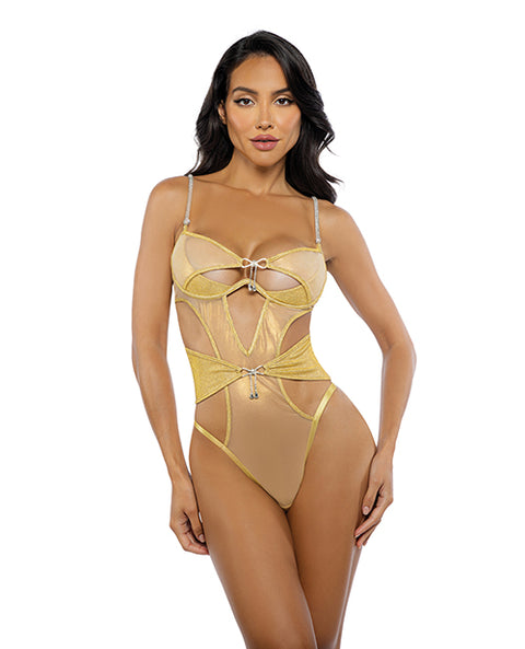 Gilded Beauty Metallic Shimmer Mesh Teddy W/Rhinestone Accents - Gold
