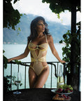 Gilded Beauty Metallic Shimmer Mesh Teddy W/Rhinestone Accents - Gold