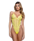 Kiss & Bloom Floral Eyelash Lace And Mesh Teddy - Yellow