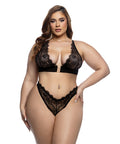 Fever Dream Chantilly Eyelash Lace and Stretch Satin Bralette w/Thong - Black 1X