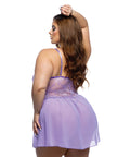 Paradise Dream Lace And Mesh Babydoll W/Thong - Lilac