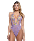 Peony Blossom Embroidered Halter Top Teddy - Lilac