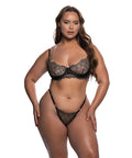 Beaded Belle Metallic Embroidery W/Bead Lace Underwire Top & Panty 2 Pc Set - Black/Gold