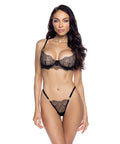 Beaded Belle Metallic Embroidery W/Bead Lace Underwire Top & Panty 2 Pc Set - Black/Gold