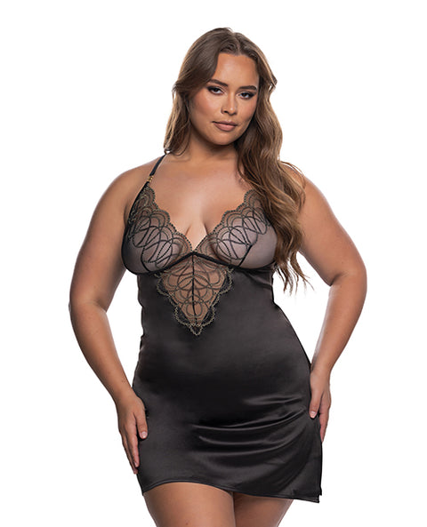 Beaded Belle Metallic Embroidery w/Bead Lace Chemise - Black/Gold SM