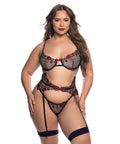 Blossom Beauty 3 Pc Garter Set - Black/Red