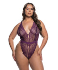 Floral Lace Fetish Teddy - Purple