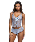 Lace Essentials Lace Camisole W/Ruffle Shorts 2 Pc Set - Light Blue