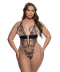 Orchid Blossom Embroidered Teddy - Black/Nude