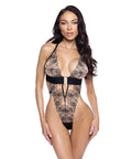 Orchid Blossom Embroidered Teddy - Black/Nude