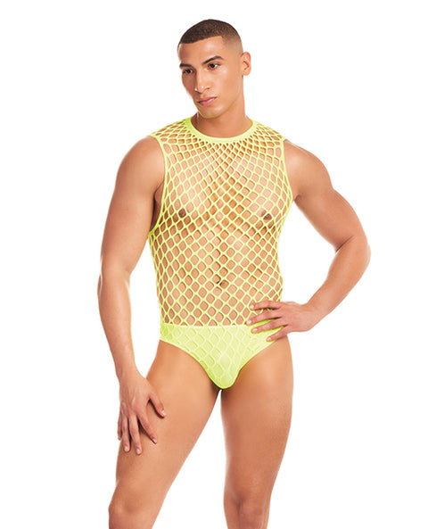 Rainbow Party Full Effect Large Mesh Unitard 2 Pc Set W/Thong - Yellow