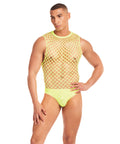 Rainbow Party Full Effect Large Mesh Unitard 2 Pc Set W/Thong - Yellow