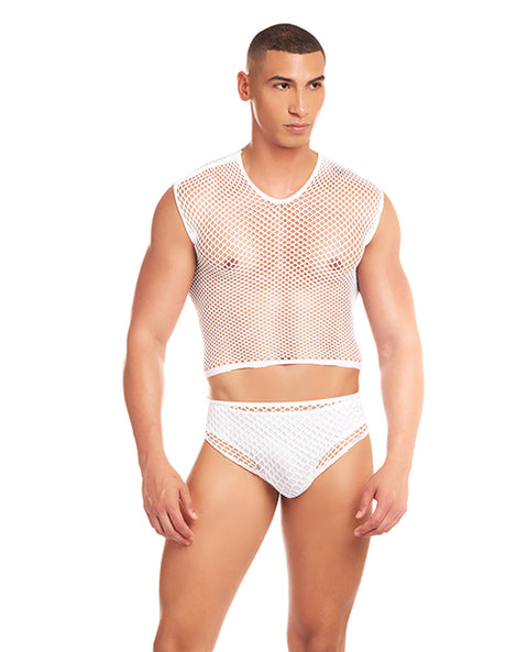 Rainbow Party Net-Flex Large Mesh 3 Pc Set W/Thong - White