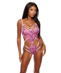 Strappy Floral Lace Teddy - Pink