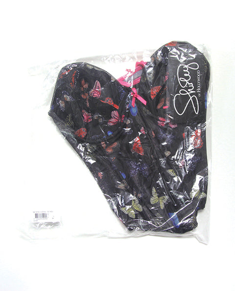 Black Mesh Butterfly Print Bustier W/G-String - Multi-Color