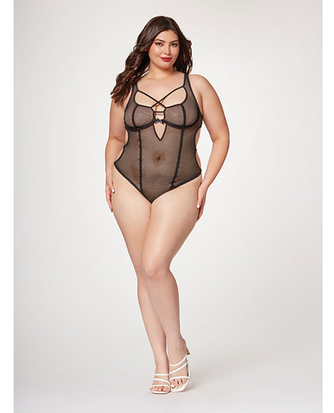 Fishnet Strappy High Cut Leg Teddy Black XL
